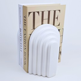 Heavy Book Ends Set of 2, Concrete Bookends for Shelves and Bookshelf Decor, Stylish and Durable Book Decor, Minimalist Book Ends for Shelves, Perfect for Home and Office (Arch 3)