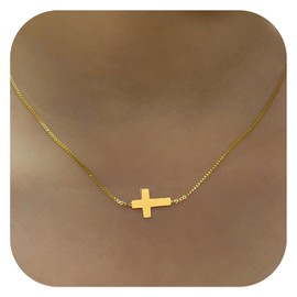 ECOOLOC 14K Gold Plated Dainty Cross Pendant Necklace for Women Girls– Elegant Religious Jewelry for Mother's Day Gift from Daughter Son
