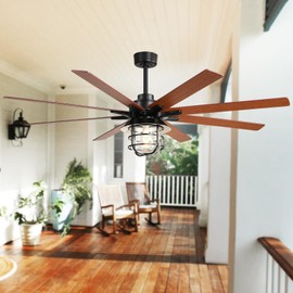 Sofucor 66 Inch Farmhouse Ceiling Fan with Light and Remote Control, 8 Blade Modern Low Profile Fan with 3 Downrod for Outdoor Indoor Patio Bedroom Living Room, Max Airflow 7000CFM, Bulb Replaceable
