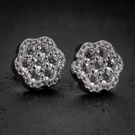 Steelt Knitted Men's Large 925 Sterling Silver Iced Cz Pointer Flower Cluster Cz Stud Earrings