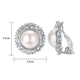 Yoursfs Large White Pearl Clip on Earrings for Women Small Cubic Zirconia Clip on Earring for Dainty Earrings