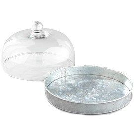 Glass Domed Serving Plate for Confectionery and Baked Goods - Galvanized