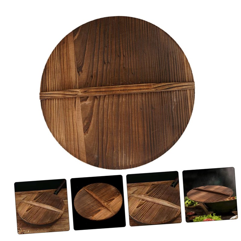 LABRIMP High-class Carbonized Wok Pot Cover Kitchen Wok Lid Wood