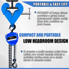FITHOIST Beam Clamp with Oval Ring | 1 Ton Load Capacity | Lifting Clamp w/Quick-Adjust T-Handle | 3-9‘’ Jaw Opening | I Beam Clamp for Rigging