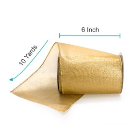 CT CRAFT LLC Gold Metallic Wired Ribbon 6 inch x 10 Yards for Christmas Home Decor Tree Topper Bow Gift Wrapping DIY Crafts Wreath Garland Wedding