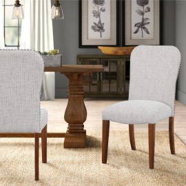 Comfort Pointe Salina Sea Oat Dining Chair in Performance Fabric with Nail Heads - set of 2
