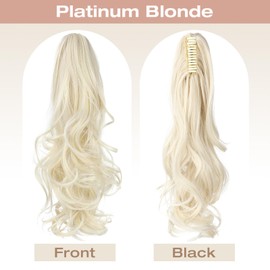 Felendy Ponytail Extension, 18" Claw Clip in Ponytail Extensions Curly Wavy Ponytail Hair Extension Jaw Clip on Long Pony Tails Hairpiece for Women Synthetic Platinum Blonde