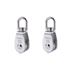 Nxtop Stainless Steel Wire Rope Crane Pulley Block M15 Lifting Crane Swivel Hook Single Pulley Block Hanging Wire Towing Wheel 6Pcs