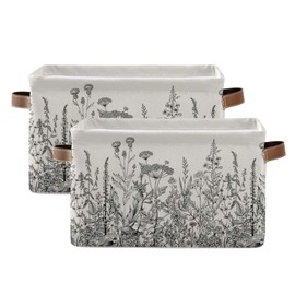 Blueangle Black and White Flowers Rectangle Storage Bin, 15 x 11 x 9.5 in, Collapsible Organizer Storage Basket for Home Décor, 2PACK