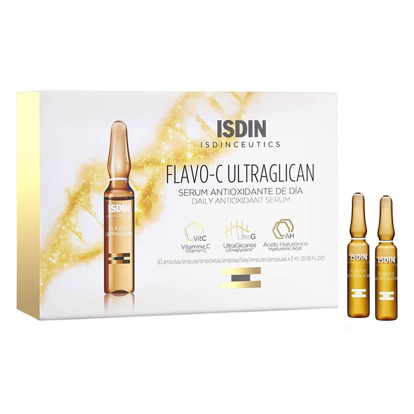 ISDIN Serum Ampoules Flavo-C Ultraglican, Vitamin C and Hyaluronic Acid, 30 ampoules