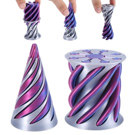 2pcs Impossible Pyramid Passthrough Fidget Toy, Blue Silver Spiral Cone Cylinder Fidget Toy 3D Printed Rotating Fidget Impossible Cone Fidget Sculpture Toy for Home Decoration Stress Alleviation