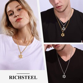 Richsteel Mens Necklaces Star of David Pendant Necklace for Girls Jewish Gifts Womens Jewellery