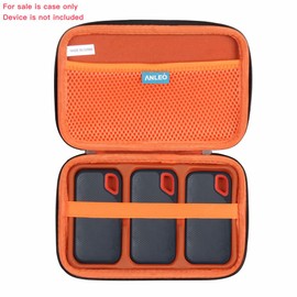 Anleo Hard Travel Case for SanDisk 500GB / 250GB / 1TB / 2TB Extreme Portable SSD (Black+Orange, Case for 3 Hard Drives)