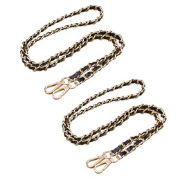 HUATEEN Pack of 2 Luxury Bag Chain Straps - 120cm Gold & Black Leather Metal Replacement Shoulder Straps for Handbags/Purse/Crossbody Bags, Durable Aluminium Alloy with Scratch-Resistant PU Leather