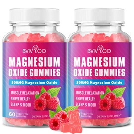 2 Pack Magnesium Oxide 400mg Gummies for Vegan Sugar-Free Raspberry Flavor, Muscle Recovery, Nerve Health & Relaxation, 120 Gummies (Non-GMO, Gluten & Allergen Free)