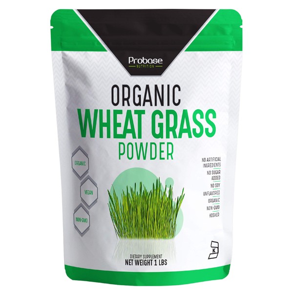 PROBASE NUTRITION Organic Wheatgrass Powder - 1 Pound - Rich in Immune Vitamins, Fibers, Fatty Acids and Minerals - Supports Immune System and Digestion Function - Vegan - Non-GMO