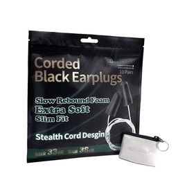 2023: Corded Black Ear Plugs With 70cm Clear String Foam Earplugs Individually Wrapped Ear Protection SNR 38dB Adults Industrial Noise Cancelling Ear buds EARS SECRET #Shadow L70 10Pairs
