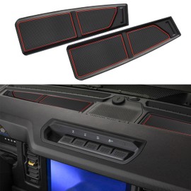 SENSHINE Silicone Dash Dashboard Cover Mat for Ford Bronco Accessories 2021 2022 2023 2024 2025 2026 Anti Dust Dash Pad Tray Insert Liners Compartments Mat for Bronco 2/4-Door 2Pcs Set (Red Trim)