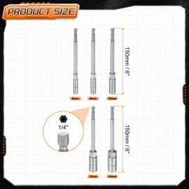 sourcing map 5pcs Nut Driver Drill Bit 6-14mm Metric Impact Socket 1/4" Hex Shank 6" (150mm) Extra Long 6-Point Sockets Quick-Change CR-V Steel Bolt Setter for Power Drill Drivers