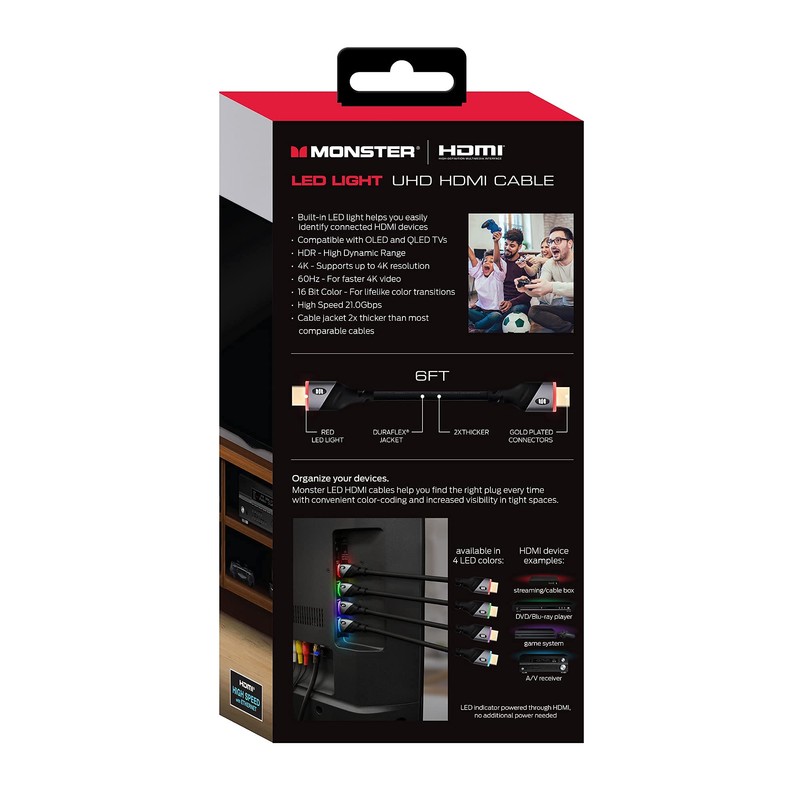 Monster High Speed 4K HDR HDMI Cable with Built-in Red