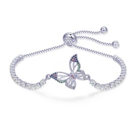 LSxAB Sparkling Butterfly Bracelet for Women Mom Daughter Adjustable Wristband Bracelets Mother's Day Gift