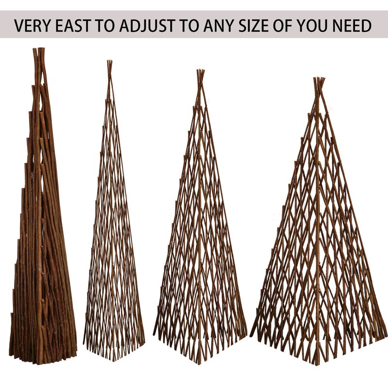 MELCHEF Expandable Teepee Willow Fence,Teepee Trellis Pyramid Plant Climbing,Self Standing