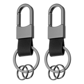 sourcing map 2pcs Car Keychain Clip 3.1" x 1.2" Leather Key Ring Key Holder Organizer with 2pcs Detachable Key Rings for Men Women, Black