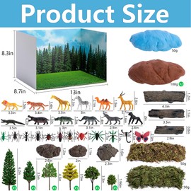 codree 65 Pcs Jungle Diorama Kit Habitat Project Box Set, Cardboard Diorama Box Animals Model Scenery Kit, Animal Figurines Rainforest Diorama Supplies for DIY Crafts Birthday Gifts Party Favor