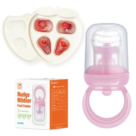 Omnilove Baby Fruit Feeder & Popsicle Molds Tray Combo, New Born Must Haves and Babies Led Weaning Supplies for Safe Infant Self Feeding, 6+ Month (Pink)