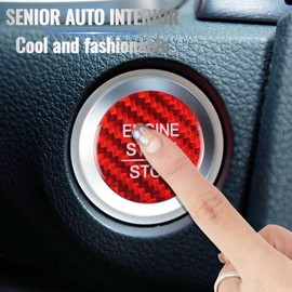 VKGUG Carbon Fiber Push Start Button Cover Compatible with Honda CRV Accord Civic City Fit Odyssey Crider Spirior Jade URV XRV Engine Start Stop Button Cover Key Ignition Switch Cover Red
