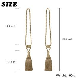 BEL AVENIR Curtain Tiebacks Handmade Holdbacks for Curtains Drape Decorative Tie Backs with Tassels(Gold, 2 Pack)
