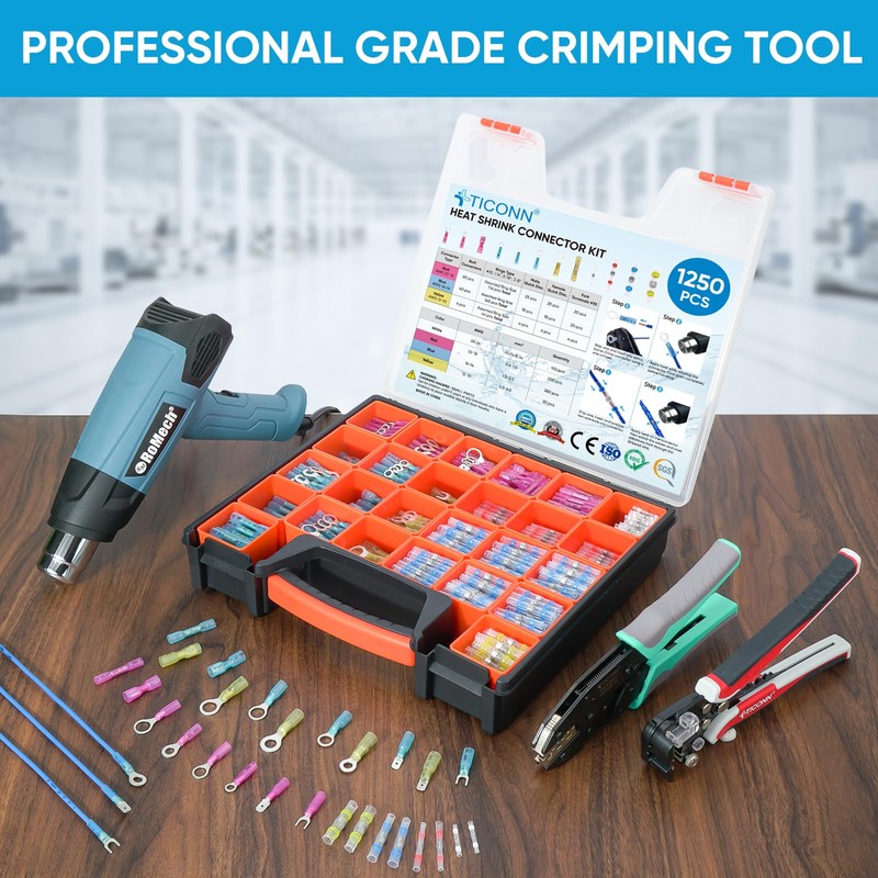 TICONN 1250Pcs Heat Shrink Wire Connectors, Waterproof Automotive Marine Electrical