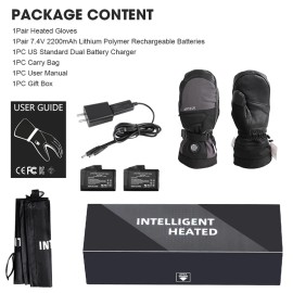 Extreme Cold Arctic Thermal Protection Durable Snow Outdoor Adventure High Power Electric Heated Ski MittensSize: L, Color: Black