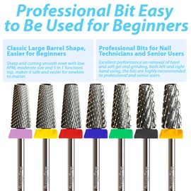 MagiBling Cross Cut 5 in 1 Tapered Barrel Nail Drill Bits, Professional 3/32'' Safety Tungsten Carbide Bits, Two-way Rotation, Manicure Pedicure Cuticle Gel Removal Polishing, Coarse.