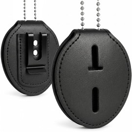 Genuine Leather Police Badge Holder for Duty Belt – Reinforced Dual-Riveted Clip & Neck Chain – Reliable Badge & Shield Holder for Oval, Round & 7-Point Star Badges (Oval)