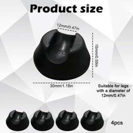 4PCS Hairpin Leg Floor Protectors, Non-Slip Plastic Tips for 12mm Table & Chair Legs, Rubber Feet Caps for Furniture Protection