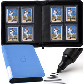 Toploader Binder, Holds 128 Top Loaders - 4 Pocket Top Loader Binder for 3" x 4" Rigid Card Holders for Trading Cards or Sports Cards, Model A - Sky Blue