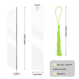 Rcybeo 80 Pack Blank Bookmarks Kits, Clear Acrylic Craft Bookmarks with Colorful Tassel, DIY Bookmark Bulk for Women Gift, Making Dried Flower Resin Bookmarks and Present Tags, 1 x 5.5 Inch