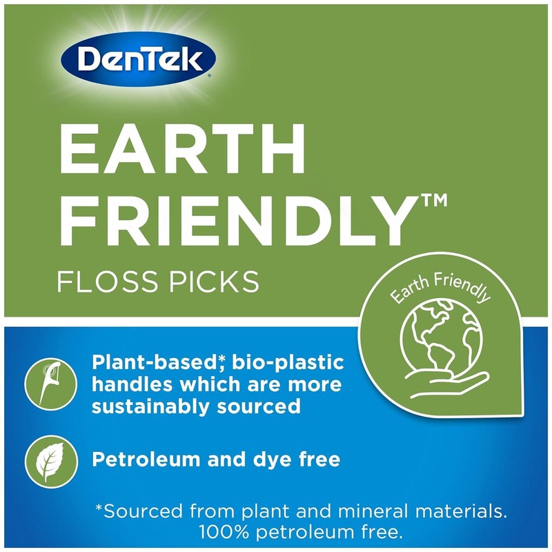 DenTek Earth Friendly Floss Picks, Organic Plant-Based bio-Plastic Handles, Mint