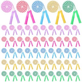 50 Pcs Jump Rope Nylon Adjustable Weighted Braided Fitness Skipping Stripe Ropes with Plastic Handles 7.6 Feet for Christmas Outdoor Exercise Sport Pa