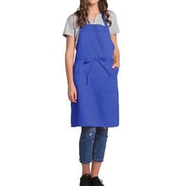 BIGHAS Adjustable Bib Apron with Pocket Extra Long Ties for Women Men, 18 Colors, Chef, Kitchen, Home, Restaurant, Cafe, Cooking, Baking (Blue)
