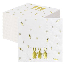 HEIPINIUYE 50 Pieces 3-ply Easter Napkins with Gold Foil Rabbit Carrot Cocktail Napkins Disposable Paper Napkins for Birthday Easter Party Paper Dinner Napkins