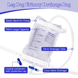 rngwaper 10 x 750 ml leg bags, urine drainage bag, urine bag with anti-reflux film, urine collection bag, drainage bag with valve, drain and fabric straps