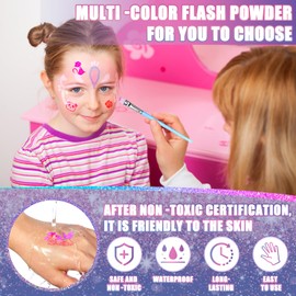 FAMKEEP Glitter Tattoo Set Children, Temporary Glitter Tattoo, 42 Colours Glitter Make Up Kit for Children, 223 Tattoo Stencils, 5 Brushes, 3 Glues, Waterproof Tattoos for Gift Children Carnival