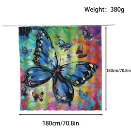 FAIRYGATE B9124 White Bath Curtain Vintage Bathroom Curtains Shower Curtain 180 x 180 cm Anti-Mould Textile Shower Curtains Butterfly Bathroom Shower Curtains Bath Curtain Set with 12 Hooks