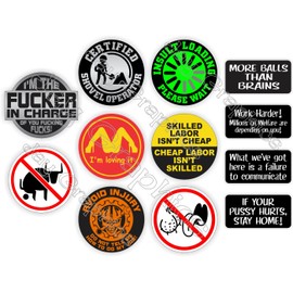 (12 pack) Funny Hard Hat Stickers / Funniest Motorcycle Welding Helmet Sticker Decals Set Lot / Labels Safety Badges Operator Pipefitter Laborer Construction Foreman Scaffold Dirty Rude Humor Boss