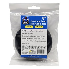 8" Black Back to Back Hook and Loop Cable Tie 25/roll