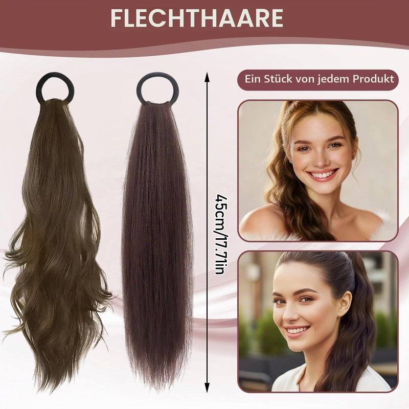 2 Pieces Hair Extensions Braid Dark Brown Ponytail Hairpiece Real