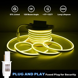 KANAYA 16ft RGB Led Neon Rope Lights, ETL Listed AC 110-120V Multi-Color Neon Light Strip Dimmable with Remote, IP65 Waterproof Connectable Flexible Neon Rope for Home Building Indoor Outdoor Decor