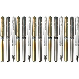 Uni Ball Assorted Colour Pack Signo Pen Broad Metallic Gel Ink Rollerball Metal 1mm Tip Nib 0.65mm Line Width With Rubber Grip UM-153 5 Of Each Colour - Gold Silver White - 15 Pens)
